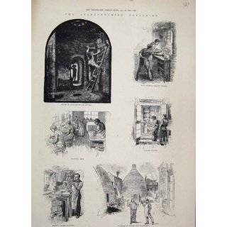 1884 Staffordshire Potteries Hovel Workshops Old Print