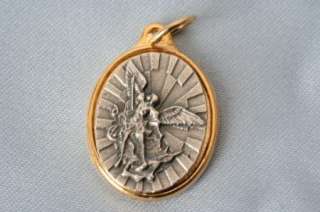 Saint St Michael Gold Silver Medal + FREE Holy Card  