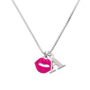  Hot Pink Lips A Initial Charm Necklace Jewelry