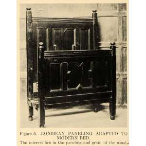  1918 Print Jacobean Paneling Wood Bed Head Foot Board 