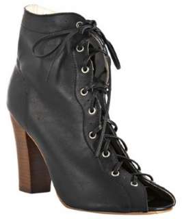 Candela black leather peep toe lace up booties  