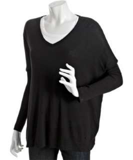 CeCe black cotton oversized v neck slim sleeve sweater   up to 