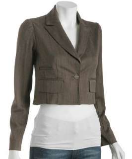 Karen Zambos Vintage Couture coffee herringbone cotton short jacket 