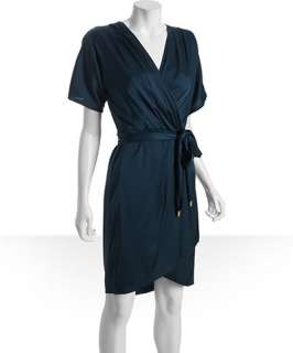 Diane Von Furstenberg teal stretch silk Genevieve belted dress