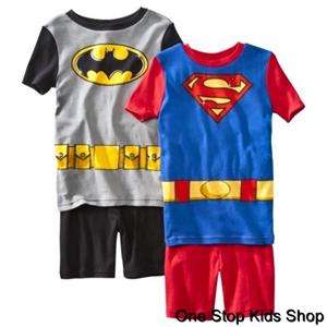 BATMAN or SUPERMAN Boys 4 6 8 10 Costume Pjs Set PAJAMAS Shirt Shorts 