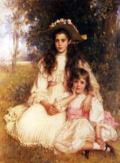   Print c19th Victorian Children Sisters Straw Hat Fancy Dress  