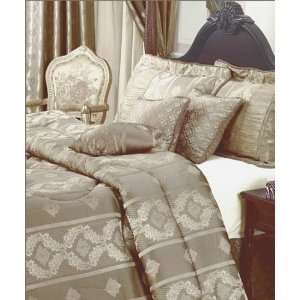  7pc King Size Beige Jacquard Comforter Bed in a Bag Set 