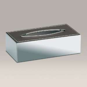   Chrome Tissue Box Cover with Brown Leather 87121RD