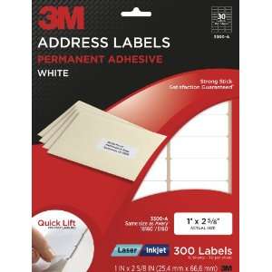  3M Address Labels, White, 1 Inch x 2 5/8 inch, 10 Sheets 