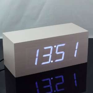    Modern White LCD LED White Wooden Wood Alarm Clock Electronics