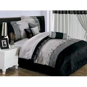  Queen Size Bedding 7 Pieces Black Embroidery Tree Branch 