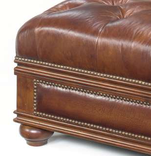 Tufted 1 Drawer Cognac Leather Storage Ottoman  