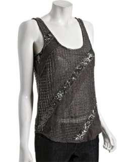 Matty M shark grey beaded mesh sequin and lace detail tank   