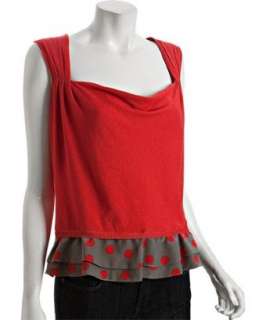 Moschino Cheap and Chic red jersey sleeveless polka dot blouse 
