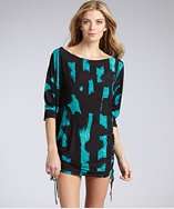 Natori mongolian blue masaka print nylon shirred coverup style 