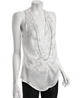 robbi & nikki white ruched beaded necklace blouse