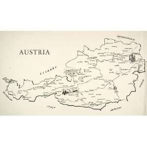 1956 Print Map Austria Salzburg Vienna St Polten Linz 
