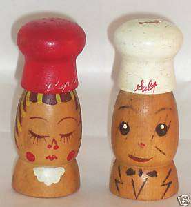 Vintage Wooden Man & Woman Chef Salt & Pepper Shakers  
