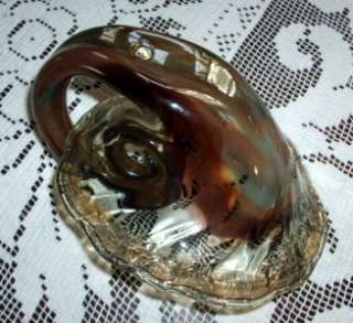 ART GLASS Murano Style Handblown BROWN SWIRL CORNUCOPIA  