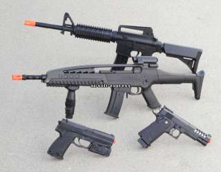 NEW LOT 4 AIRSOFT M16 RIFLES HAND GUN PISTOLS W/ 1K BBs  