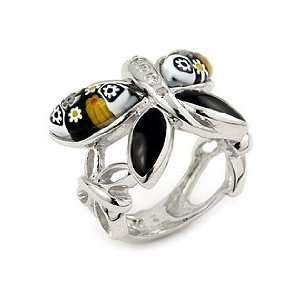   Silver Blk/wht Murano Millefiori Butterfly Ring   RingSize 6 Jewelry