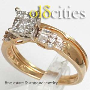 14K Gold .67 CTW Princess Cut Diamond Engagement Ring w/ Matching 