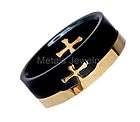 Cross Puzzle Ring Black and Polished Gold Plated Size 10.5