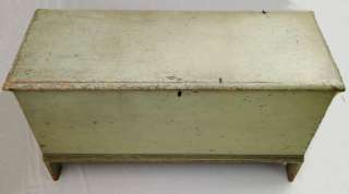   England Country Primitive Old Green Paint Pine Blanket Chest W/Till