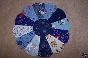 20 Blue Christmas Dresden Plate Quilt Blocks top  