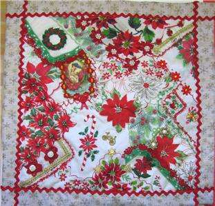 Mini Hankie Christmas Virgin Mary Poinsettia Art Quilt  