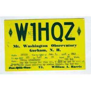  1956 QSL Mt Washington Observatory Gorham NH W1HQZ 