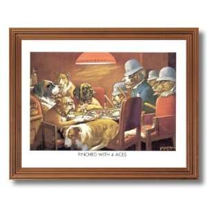  Framed Oak Coolidge Dogs Playing Poker At Table Pinched 
