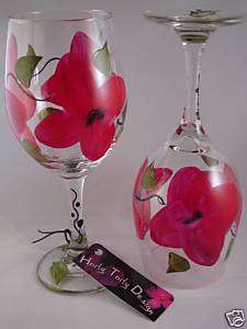 Hand Painted Classy Red Flower Wine Glasses  