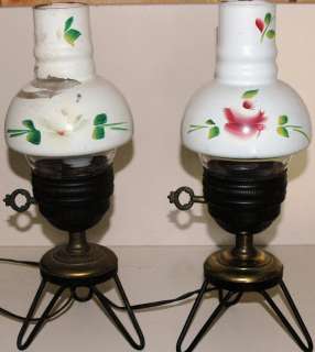 Rose White Shade Hurricane Electric Table Lamp Pair  