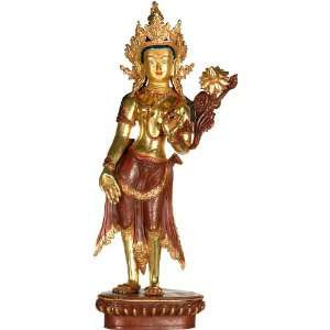  Standing Tara   Copper Sculpture Gilded with 24 Karat Gold 