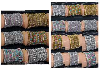 wholesale 18pcs VTG Indian tone rhinestone stretchy bracelets Bangles 