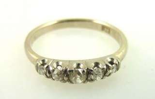 14k White Gold Band Ring 3 Old Mine Cut & 2 Full Cut Diamonds Size 5 