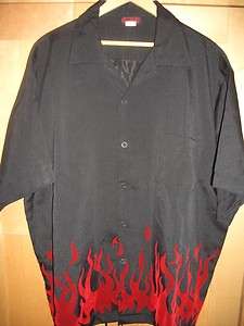 Sinister Clothing Retro Rockabilly Red Flames Mens Black Shirt XXL 