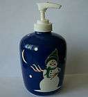 GHA Marijke Blue Ceramic Holiday Winter Snowman Soap/Lotion Dispenser