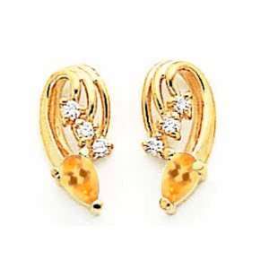    14k 5x3mm Pear Citrine Diamond Earrings   JewelryWeb Jewelry
