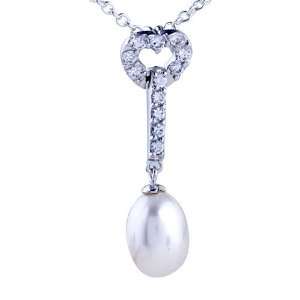   Heart Dangling Pearl Drop Sliver Pendant Necklace Pugster Jewelry