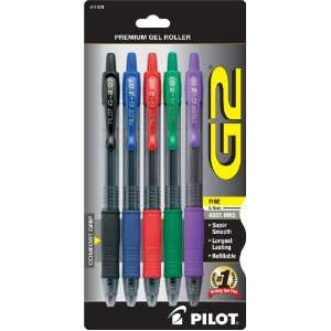 Pilot G2 Retractable Premium Gel Ink Rolling Ball Pen, Fine Point, 5 