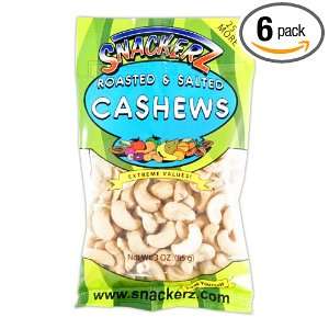 Snackerz Cashews, Roasted, Salted, 3 Ounce Packages (Pack of 6 