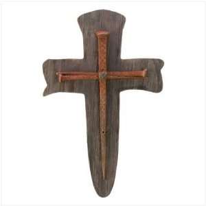   Nail Iron Wood Religious Faith Cross Wall Plaque