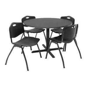  42 Round Table W/ Plastic Chairs   Gray / Black
