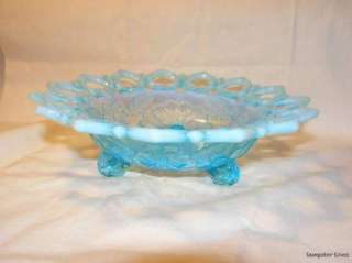 Northwood Shell & Wild Rose Blue Opalescent Open Bowl  