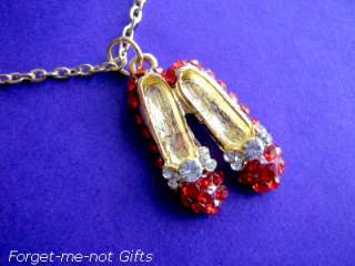 RUBY SLIPPERS Necklace & Earrings Matching Set Crystal Shoes Pierced 