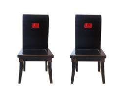 Pair Chinese Black Lacquer Red Summer Chairs s1715v  