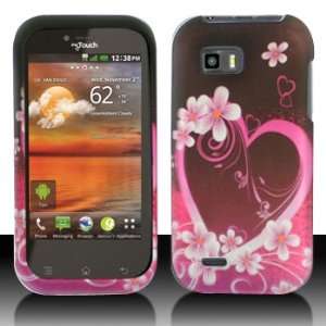 Purple Heart with Pink Flowers Rubberized Snap on Hard Skin Cover Case 