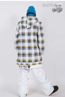 Men Unisex Snowboard White Check Long Sleeve Hoodie Jacket Size L XL 